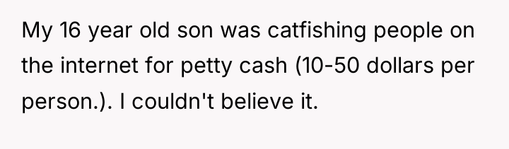 My 16 year old son was catfishing people on the...