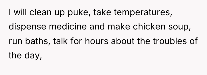 I will clean up puke, take temperatures, dispense medicine and...