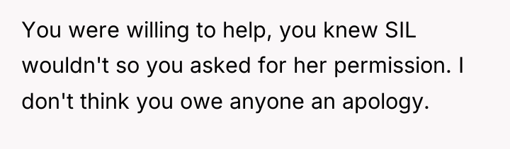 You were willing to help, you knew SIL wouldn't so...