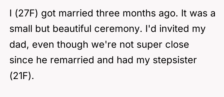 I (27F) got married three months ago. It was a...