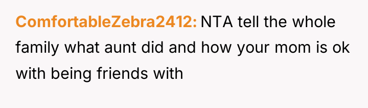 ComfortableZebra2412 NTA tell the whole family what aunt did and...