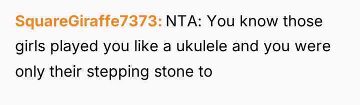 SquareGiraffe7373 NTA: You know those girls played you like a...