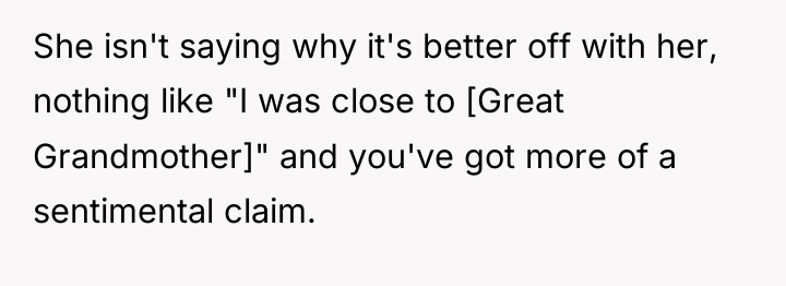She isn't saying why it's better off with her, nothing...