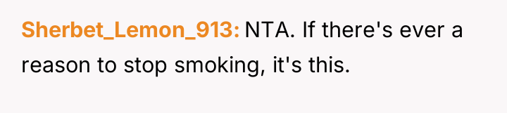 Sherbet_Lemon_913 NTA. If there's ever a reason to stop smoking,...