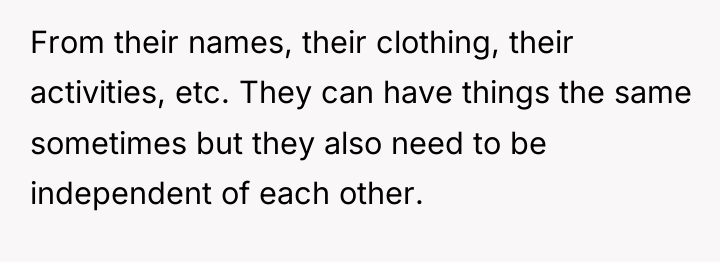 From their names, their clothing, their activities, etc. They can...