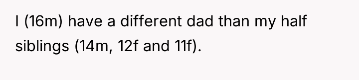 I (16m) have a different dad than my half siblings...