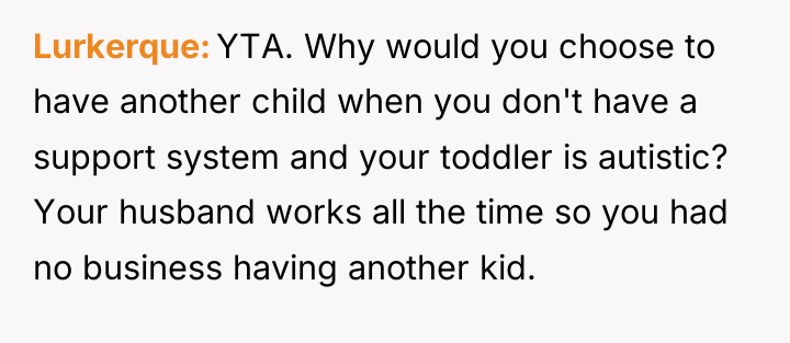 Lurkerque YTA. Why would you choose to have another child...