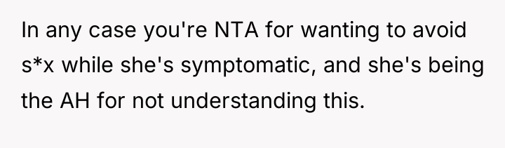 In any case you're NTA for wanting to avoid s*x...