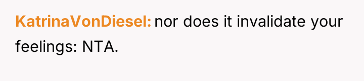 KatrinaVonDiesel nor does it invalidate your feelings: NTA.