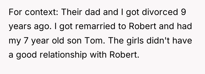 For context: Their dad and I got divorced 9 years...