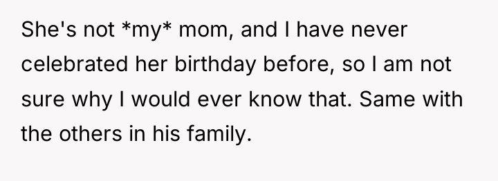 She's not *my* mom, and I have never celebrated her...