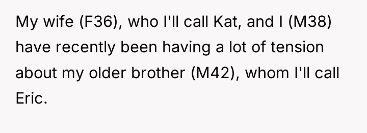 My wife (F36), who I'll call Kat, and I (M38)...