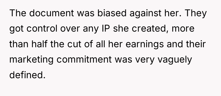 The document was biased against her. They got control over...