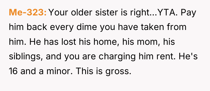 Me-323 Your older sister is right...YTA. Pay him back every...