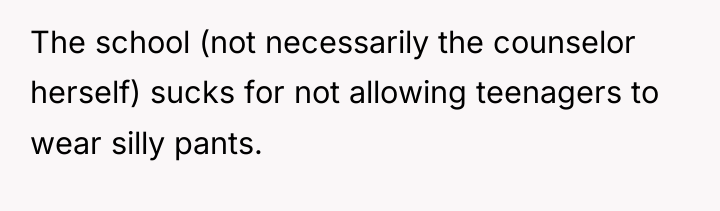The school (not necessarily the counselor herself) sucks for not...