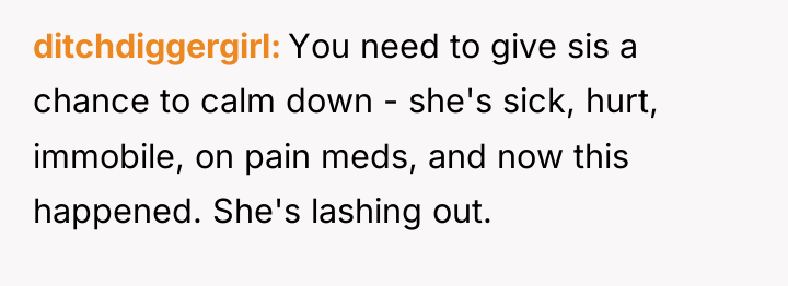 ditchdiggergirl You need to give sis a chance to calm...