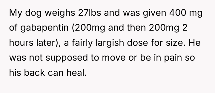 My dog weighs 27lbs and was given 400 mg of...