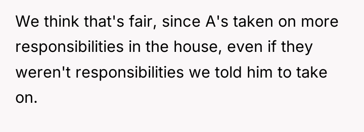 We think that's fair, since A's taken on more responsibilities...