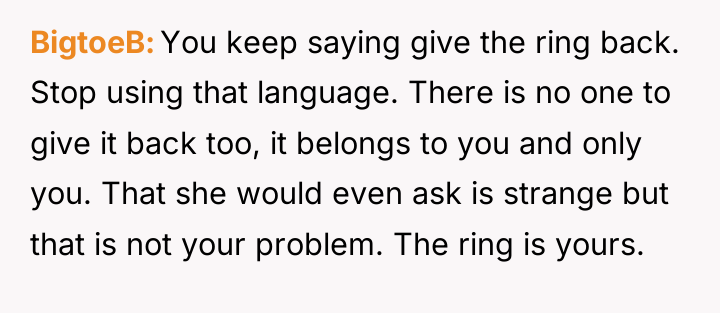BigtoeB You keep saying give the ring back. Stop using...