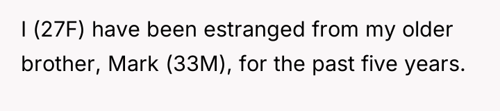 I (27F) have been estranged from my older brother, Mark...