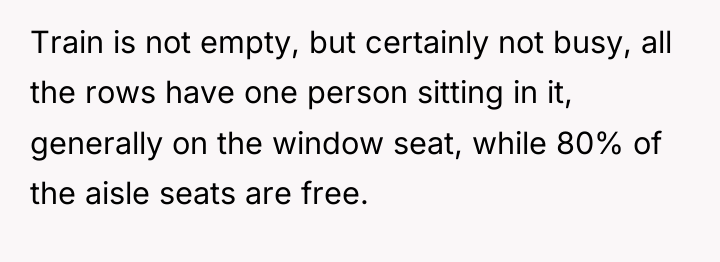 Train is not empty, but certainly not busy, all the...