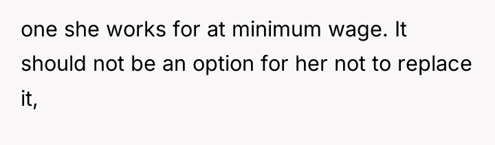 one she works for at minimum wage. It should not...