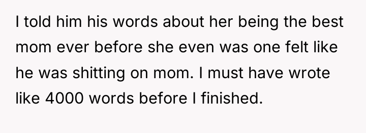 I told him his words about her being the best...